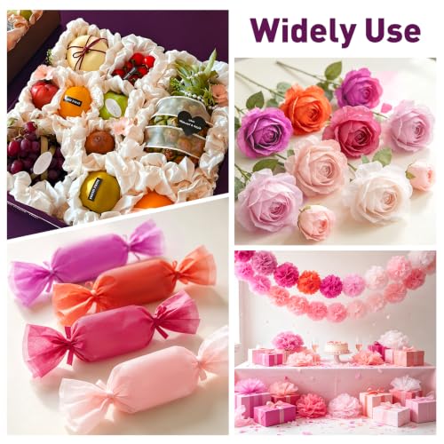 TUXIYA 330 Pcs Pink Tissue Paper,6-Color 14"X10" Tissue Paper Bulk - color: Pink