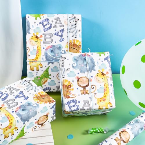WRAPAHOLIC Kraft Baby Shower Wrapping Paper Roll - Mini Roll - 17 Inch x 16.5 Feet - Cute Animal Wrapping Paper for Baby Shower, Kids Girls Birthday Birthday - color: Cute Animal & Baby, size: 17 inch x 16.5 feet