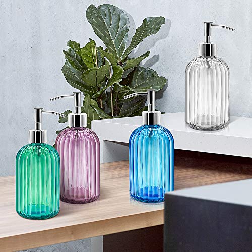 2 Pack Blue Glass Soap Dispenser Bottle with Pump, 14 Oz Refillable Liquid Hand Jar Dispenser for Bathroom, Countertop, Kitchen, Laundry Room - color: Blue