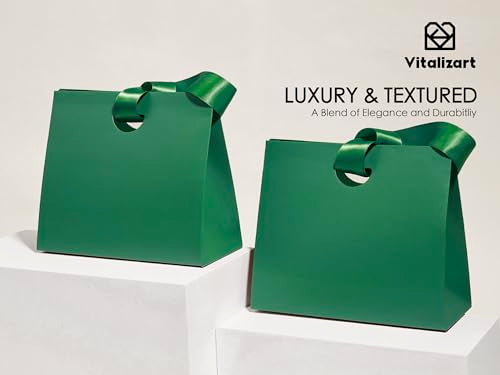 Vitalizart Paper Gift Bags With Ribbon Handles Small Green Bulk Pack - color: Green, size: Small Size/10pcs