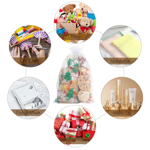 White Organza Bags, 100 PCS Sheer Mesh Bags Drawstring 8x12 Inch, Large Wedding Gift Party Favor Bag, Mesh Gift Candy Goodie Jewelry Fruit Protection Bag for Bathroom Soaps Makeup Christmas Birthday - color: white-100pcs