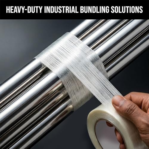 Clear Packing Tape Heavy Duty 2 Inch x 60 Yards, 1 Rolls 5.5 Mil Transparent Fiberglass Reinforced Filament Tape, Heavy Duty Strapping Tape for Packaging, Shipping, Bundling & Moving Boxes - size: 1Roll: 2 Inch x 60y
