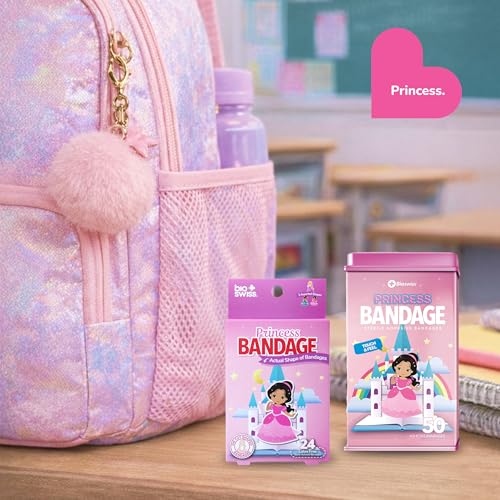 BioSwiss Bandages, Princess Shaped Self Adhesive Bandage Set, Latex Free, Sterile Wound Care, 24 Count - color: Princess, size: 24-Count Box