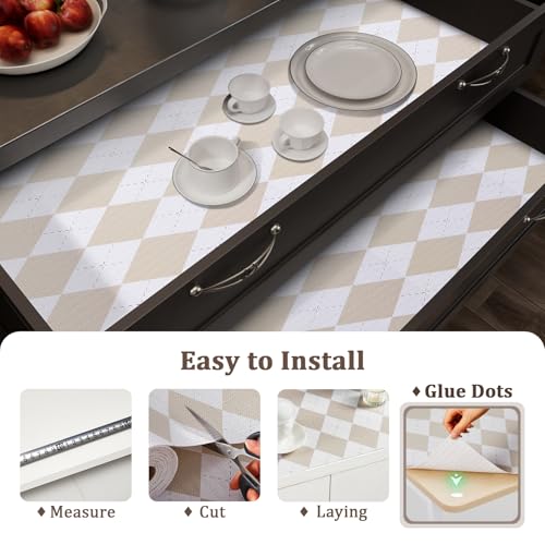 Shelf Liner for Kitchen Cabinets and Drawers, 12" x 120" - color: Beige Diamond, size: 12"W x 120"L