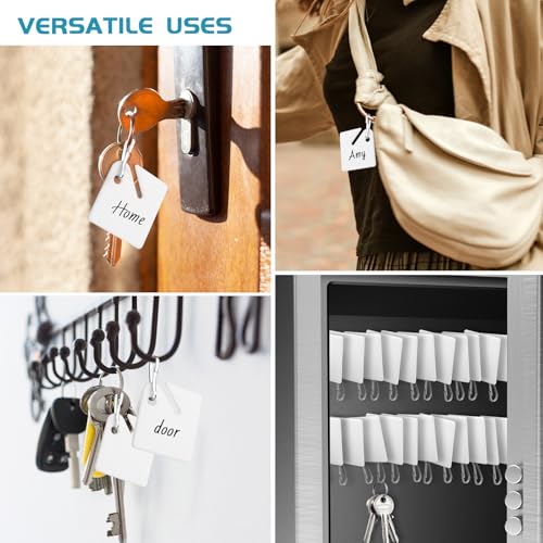 120 PCS Slotted Key Tags White Plastic Hanging Tags with Metal Snap Hook