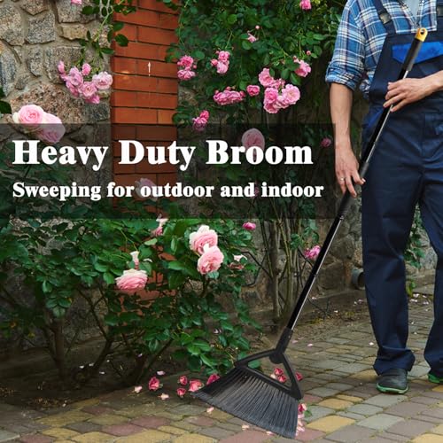 Heavy Duty Broom Outdoor Indoor, Upgraded Commercial Angle Brooms, Black Broom for Sweeping House, Restaurant, Kitchen, Garage, Courtyard - size: 4 * Black
