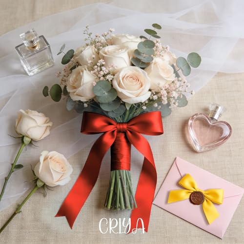 Ribbon for Eternal Flowers, 1-1/2 Inches X 2 Rolls Red Ribbon Set - color: Red Yellow