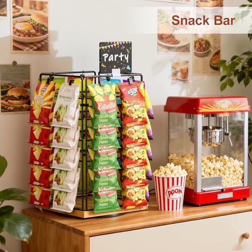 Chip Display Rack, 5-Tier Rotating Chip Bag Holder with 40 Detachable Clips