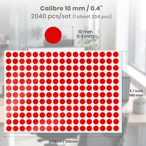 2040 Pcs Dot Stickers 0.4" Color Coding Labels, Red - color: Red