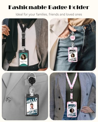 Uniclife Cute ID Badge Holder with Lanyard - color: Black Leopard Print & Pink Bowknot