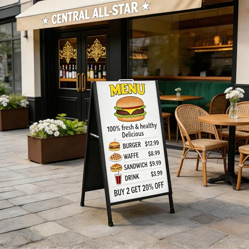 Sandwich Board Signs Outdoor, 24″x36″ Heavy Duty A-Frame Sidewalk Display