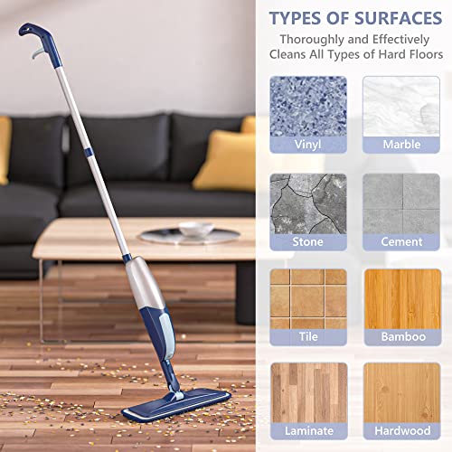 Spray Mop Hardwood Floor Mops for Floor Cleaning with 5 Microfiber Pads - color: Blue