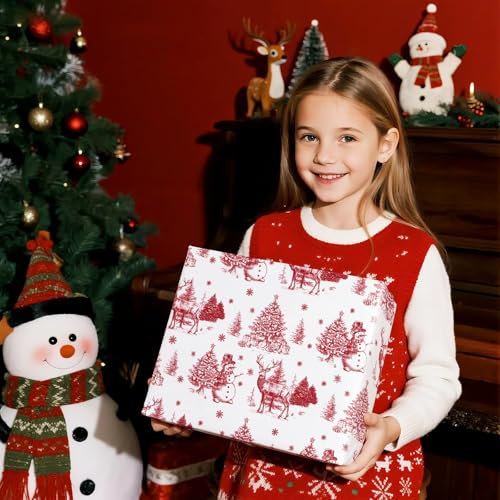 WRAPAHOLIC Red Christmas Wrapping Paper - Mini Roll - 17 Inch x 16.5 Feet - Red Sketch Christmas Elements Wrapping Paper for Xmas Holiday, Party Celebration - color: Christmas Red Sketch, size: 17 inch x 16.5 feet