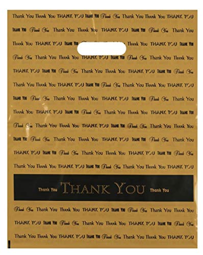 12x15 Gold "Thank You" Die Cut Handle Plastic Bags 50/cs - color: Gold