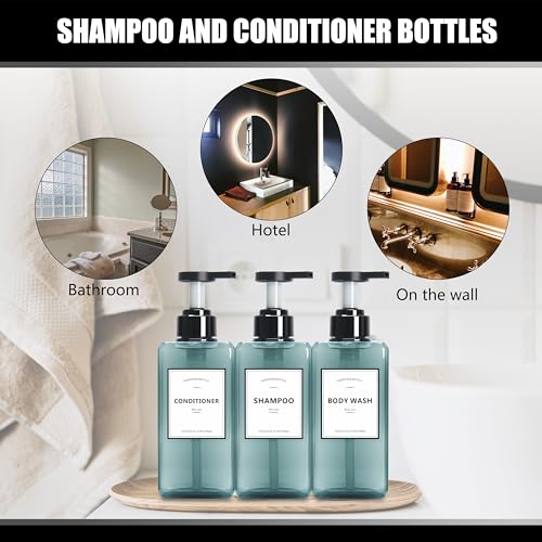 Soap Dispenser Bathroom, YACEYACE 16.9oz Set of 3 Clear Blue - color: Clear Grey Blue, size: 2.5"L x 2.5"W x 7.6"H