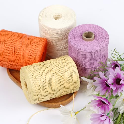 CAMAL 2mm x 328 Yards Raffia Yarn for Crocheting, 2 Ply Braided Raffia Paper Ribbon for Gift Wrapping, Smooth Raffia String for Crochet Rose, Hats, Handbags, DIY Hand Crafts (Red) - color: Red