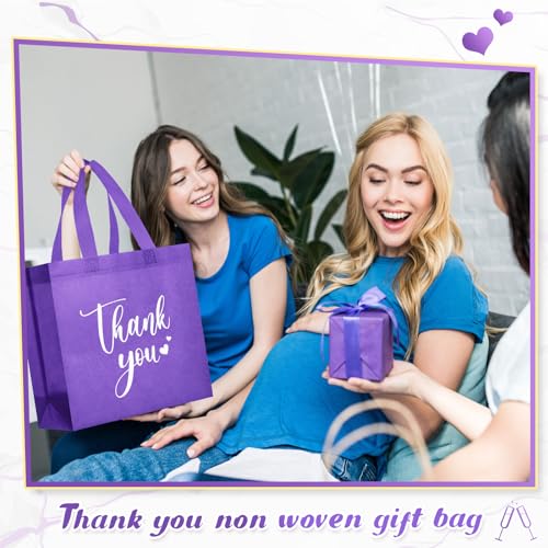 Sweetude 30 Thank You Non Woven Gift Bag, 11 x 12 x 5 Inch, Dark Purple - color: Dark Purple, size: 11 X 12 X 5 Inch