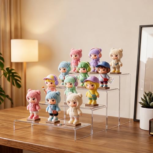 Acrylic Display Risers, 8 Pack Clear Acrylic Stands, 4 Sizes