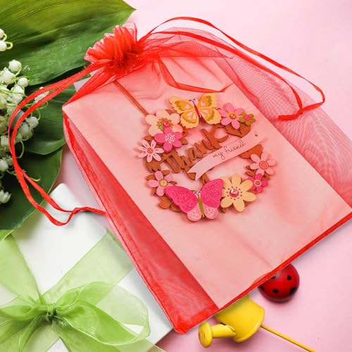 ANZNKU 50PCS Organza Bags 6x9 Red Small Mesh Gift Bags Drawstring Bulk - color: Red