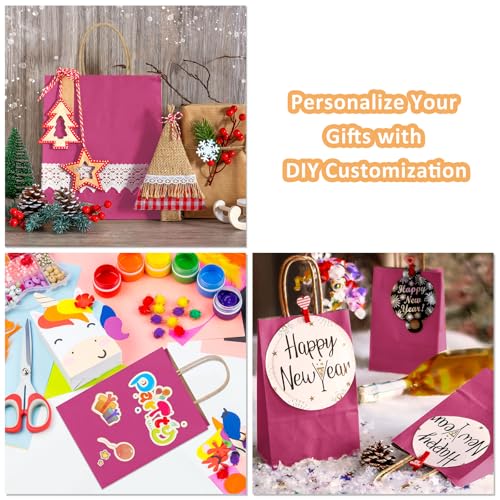 BagDream Medium Gift Bags with Handles 8x4.25x10.5 Inch Pink 100 Pack Bulk - color: Pink