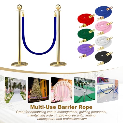 MECCANIXITY 2pcs Velvet Stanchion Rope 3.28Ft/1M Carpet Ropes w Snap Hooks - color: Blue Golden, size: 3.28 Ft