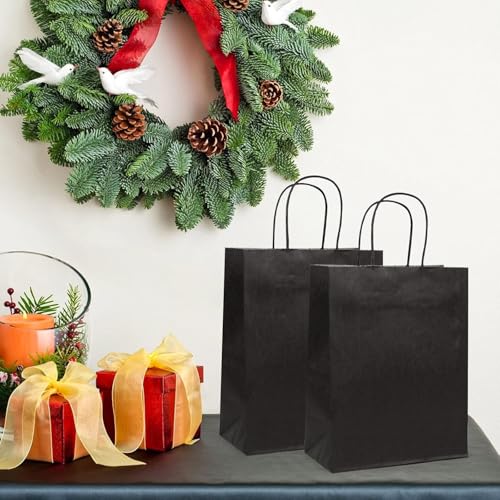 Large Black Kraft Paper Gift Bags with Handles, 13x7x13 Inch, 70 Pack - color: Black-70