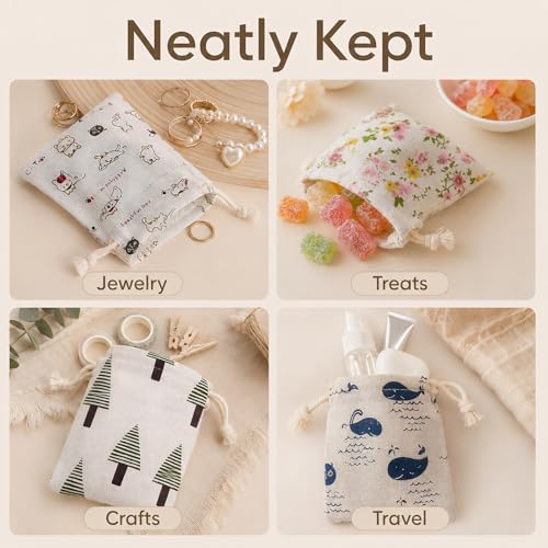 Cotton Drawstring Gift Bags 5x7, 10 Pack Colorful Pouches for Favors - color: Cartoon (Pack of 10)