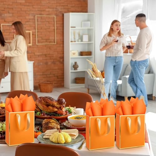 Yeaqee 50 Pcs Metallic Paepr Gift Bags Bulk with Handles,Orange - color: Orange