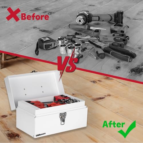 P.I.T. Metal Tool Box 12 Inch,Portable Small Toolbox with Latch,White - color: White, size: 12 Inch