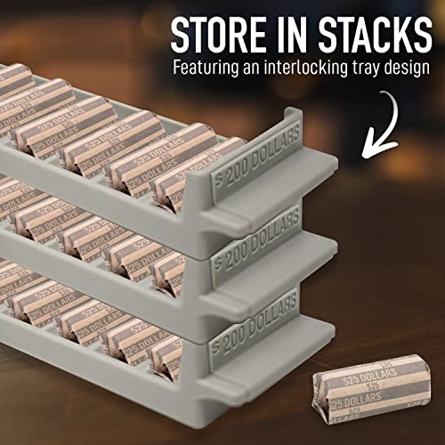 Heavy Duty Dollar Coin Tray with Coin Wrappers - Tray Holds Up to $200 Per Tray – Stackable Organizer for Coin Rolls and Loose Change - for Retail, Business, Personal Use - size: Dollar (1 Tray)