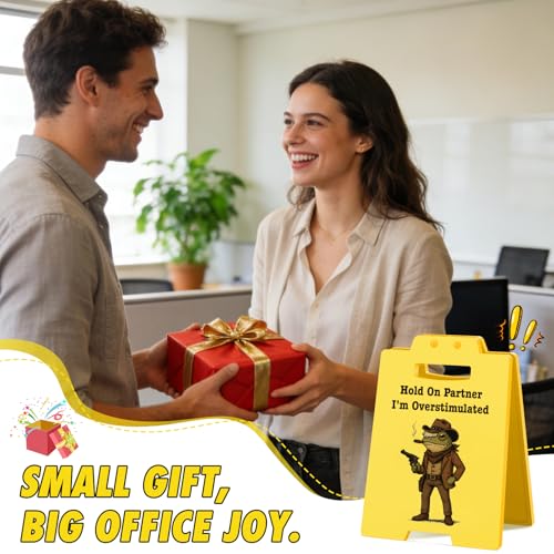 Hold On Partner I'm Overstimulated Sign Funny Mini Desk Decor Accessories Humor Desk Sign for Coworkers Office Gifts for Women Men Boss employees White Elephant Gift Idea - style: Hold On Partner I'm Overstimulated