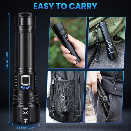 TELEMORE Rechargeable Flashlights High Lumens, Super Bright Flashlight Rechargeable with 5 Modes, IPX7 Waterproof Flash Light Adjustable, Powerful LED Handheld Flashlights for Home Outdoor Camping