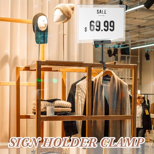 FoldTier 6 Set 8.5 x 11 Inch Aluminum Alloy Retail Sign Holder with Clamp Acrylic Frame Clothing Rack Clip on Sign Holder for Retail Stores Price Card Display (Black) - color: Black