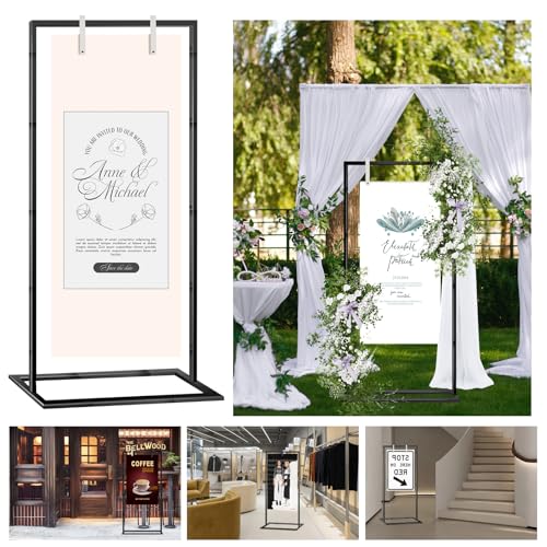 Wedding Sign Stand – Adjustable Metal Easel, 50" or 66" Floor Poster Holder, Black, Perfect for Wedding Welcome Signs, Bridal & Baby Showers, Events, Indoor/Outdoor Use