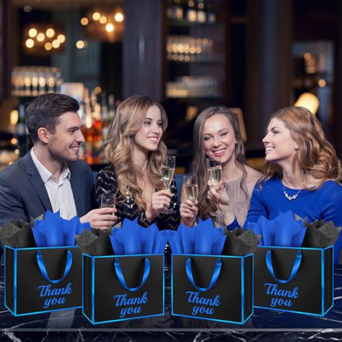ReliThick 12 Pack Paper Gift Bag with Handles & Tissue, Black, Blue - color: Black, Blue