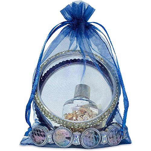 100 Pieces 5x7 inch Gift Wrap Bag Navy Blue Organza Sheer Fabric Drawstring - color: Navy Blue