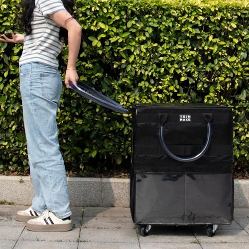 Reusable Grocery Bag with Wheels, Large Black Rolling Tote - color: Black, size: Large