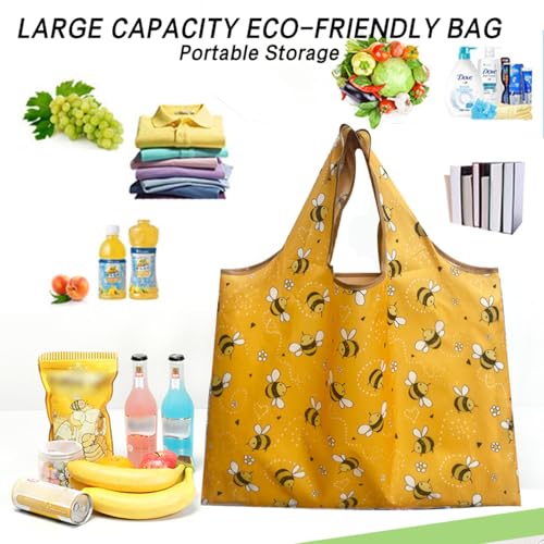 Large Capacity Unisex Tote Bag,Foldable Tote Nylon Reusable Grocery Bags,with Camouflage Pattern for Shopping,Travel,Camping - color: Yellow