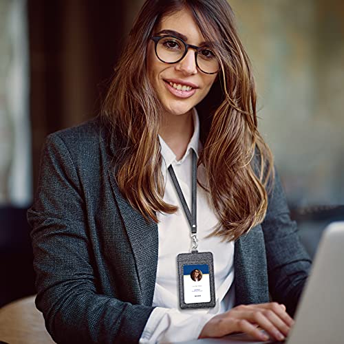 PU Leather ID Badge Holder, Life-Mate ID Badge Holder with 1 Clear ID Window 1 Credit Card Slot and PU Leather Lanyard for Badge Credit Cards College ID Cards in Glitter Black