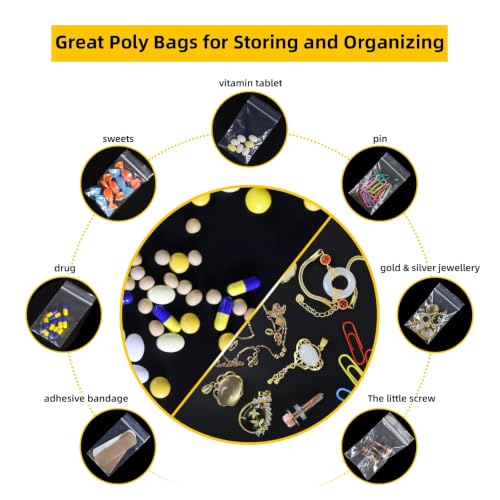 Clear Mini Plastic Zip Bags 1.5" x 2" by JINYONBAG, 1000pcs Reusable Baggies for Pills, Jewelry, Coins, Candy - color: 1000 Pask, size: 1.5” X 2”