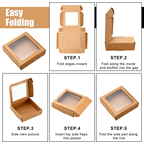 Zonon 30 Pcs Kraft Paper Boxes with Window 4.13 x 4.13 x 1.18 Inch (Brown) - color: Brown