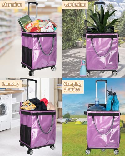 Reusable Grocery Bags on Wheels, Rolling Tote Bag, Starry Purple - color: Starry Purple