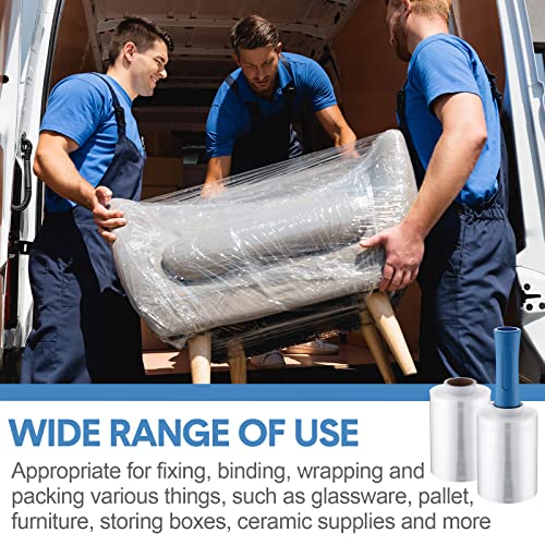 Jutom 16 Pcs Mini Stretch Film Industrial Shrink Wrap Roll Plastic Film for Moving 2 Handles 5" x 1000 ft Pallet Wrap Packaging Self Adhering Shipping for Moving Furniture Packing (Clear,Blue) - color: Clear