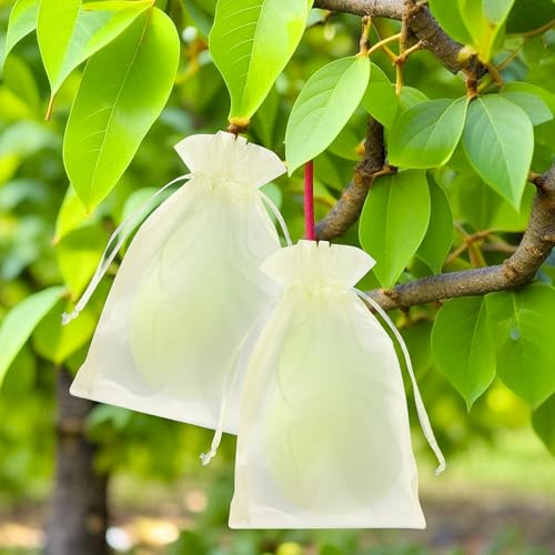 G2PLUS 100PCS Organza Bags 4x6 in, Ivory Small Mesh Drawstring Bag - color: Ivory
