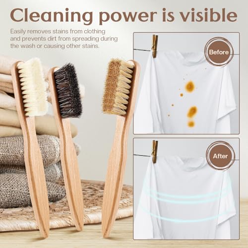 3 Pcs Wood Laundry Stain Brush Stain Remover Brushes with Boar Bristle Small Stain Brush for Clothes for Scrubbing Stains from Furniture Fabric Leather(3 Pcs C) - style: 3 Pcs C