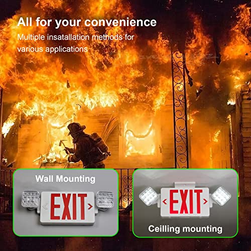GZRUIYANG Exit Sign with Emergency Lights Red, LED Emergency Exit Light with Battery Backup, UL 924 Certified, AC 120/277V, Commercial Emergency Lights Combo for Business - 4 Pack - color: White Housing Red Letter, size: 4 Pack