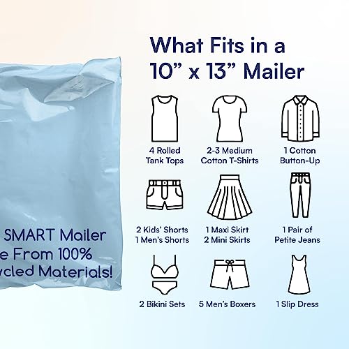 100 Count, 10x13 inch 100% Recycled Poly Mailers Eco Friendly Packaging Envelopes Supplies Mailing Bags 2.5 Mil Thick - SMART Mailer - size: 10"x13" (100 Mailers)