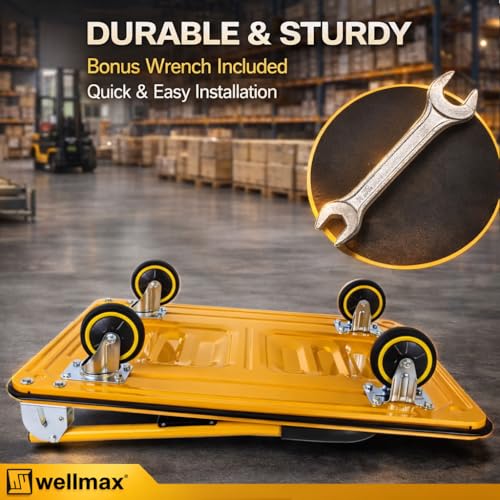 Wellmax Push Cart Dolly, Foldable Moving Platform Flat Cart, 660 lb, Yellow - color: Yellow, size: 660 Lbs