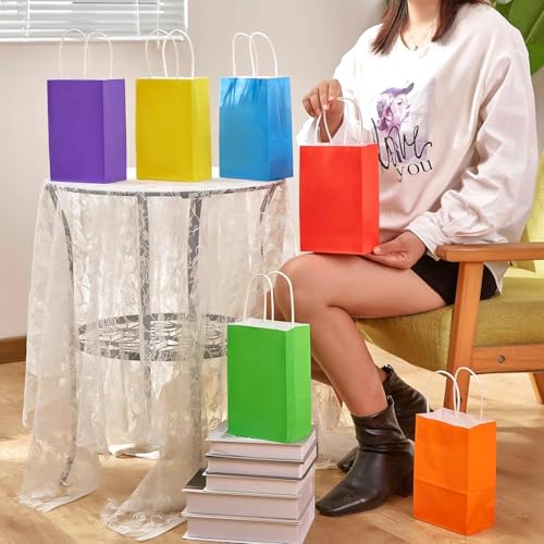 SUNCOLOR 12-Pack Purple Gift Bags with Handles β 8" Recyclable Small Paper Goodie Bags for Party Favors, Birthdays, Baby Showers, Princess Parties & Weddings - color: Purple