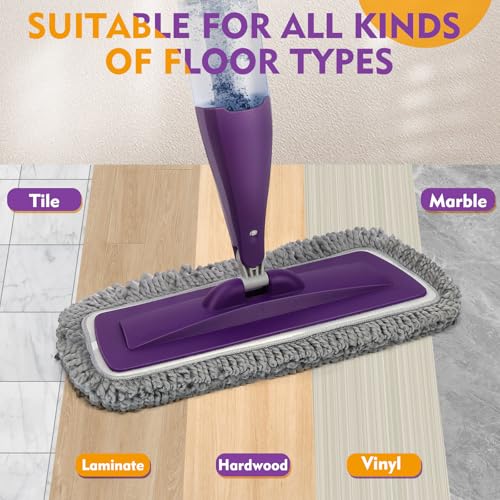 Microfiber Spray Mop for Floor Cleaning with Washable Pads,Dry Wet Use - color: Purple
